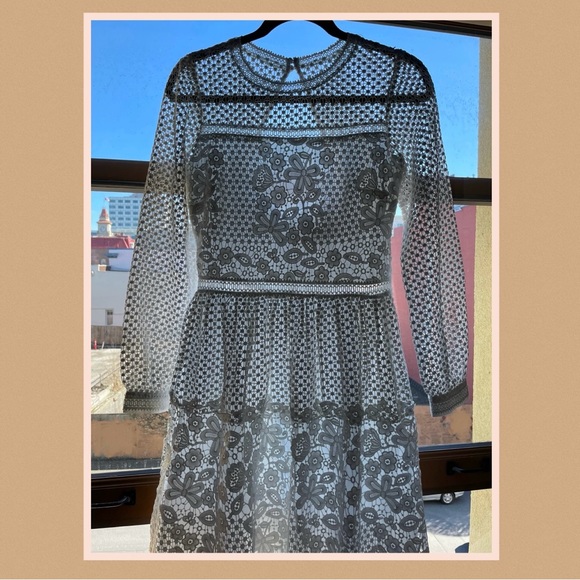 BHLDN NWOT Eyelet Lace Dress Edina Anthropologie 6 White Sheer Midi Tea Length - Picture 5 of 13